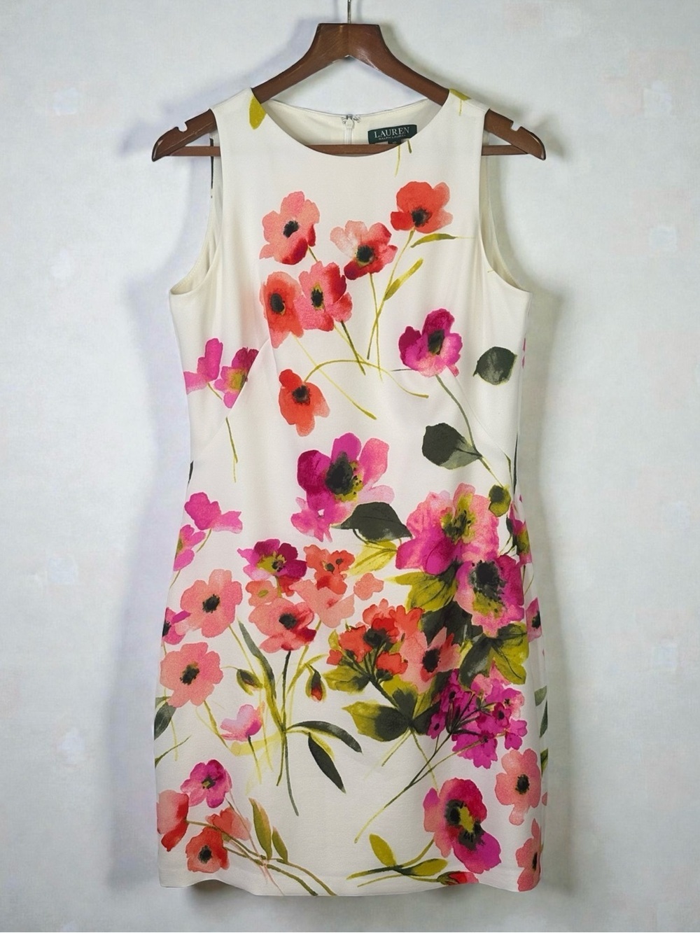 Lauren Ralph Lauren Watercolor Floral Crepe Sheath Dress Lined Size 10 - Picture 1 of 8